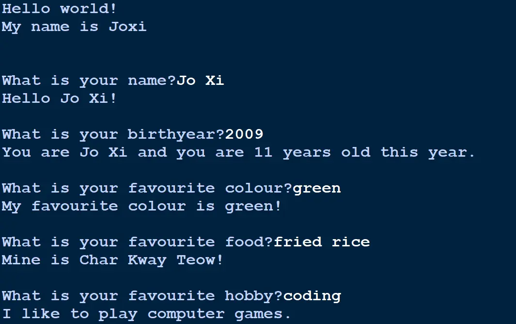Screenshot of one of my early programs