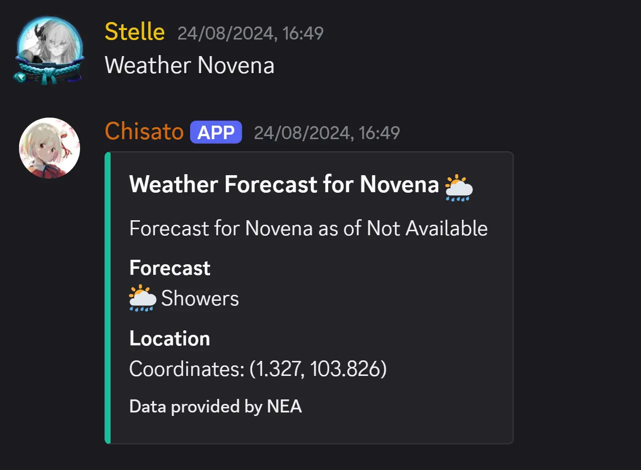 Screenshot of one of my early discord bot